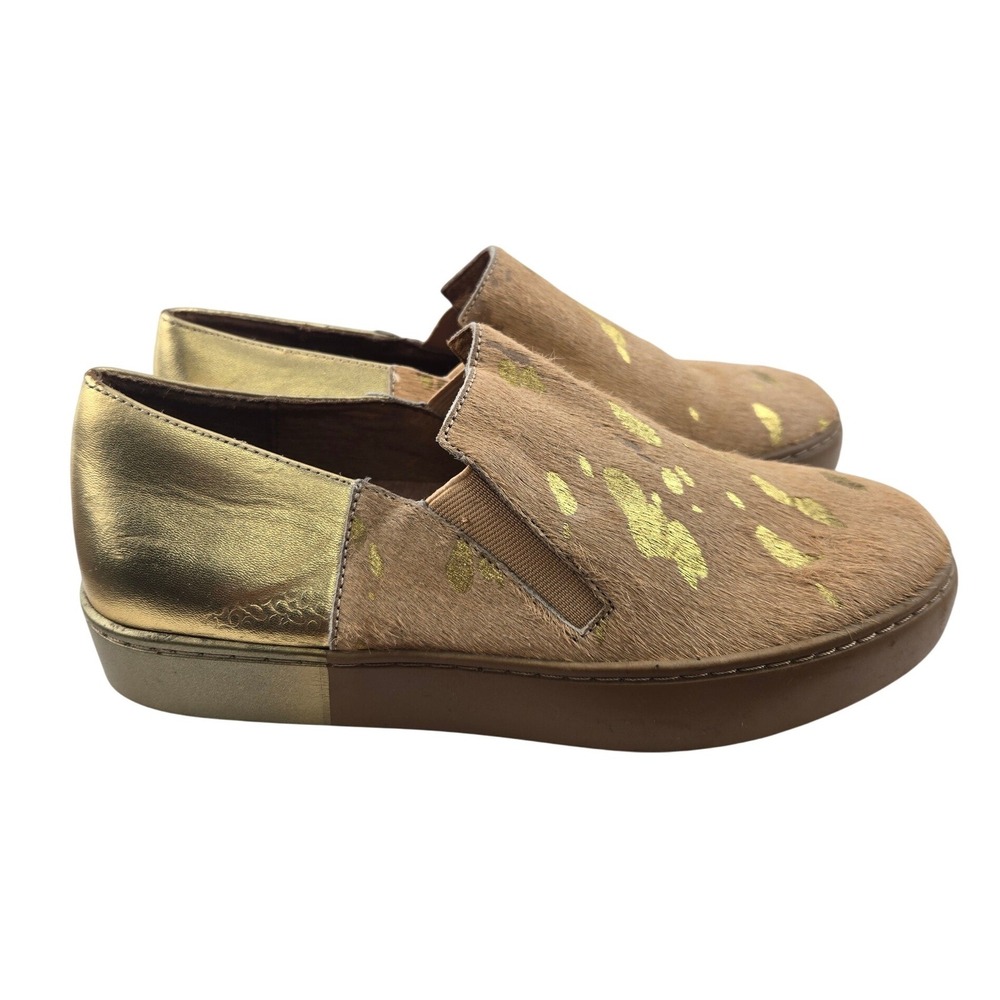 Free People Varsity Slip On Sneakers Tan Gold Speckled Calf Hair Womens 7.5 38